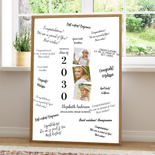 Stylish 3 Photo Collage Graduation Guest Signature Poster (Creator Uploaded)