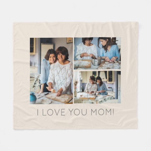 Stylish 3 Photo Collage Message to Mom Fleece Blanket