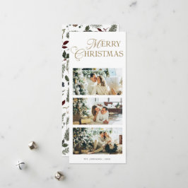 Stylish 3 Photo Watercolor Botanical Christmas Holiday Card