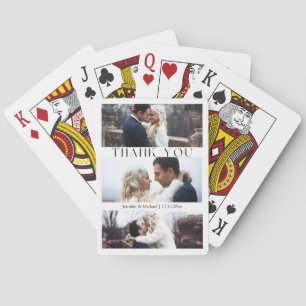 stylish 3 photos collage wedding thank you poker cards