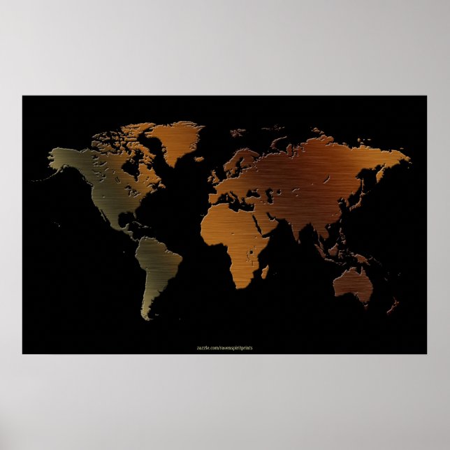 Stylish 3D Rustic-tone World Map Art Poster (Front)