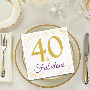 Stylish 40 and Fabulous Birthday Party Gold Napkins