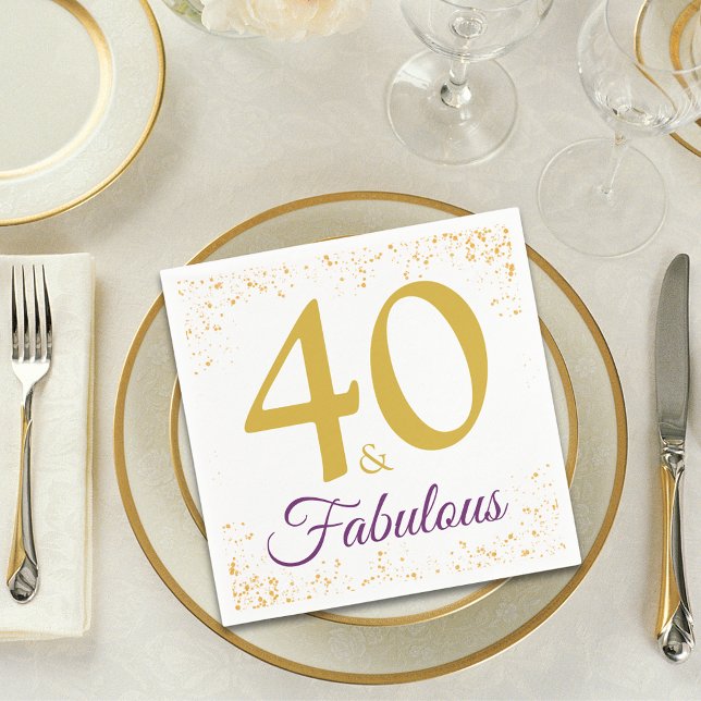 Stylish 40 and Fabulous Birthday Party Gold Napkins (40 and fabulous stylish typography gold glitter 40th birthday party paper napkins)