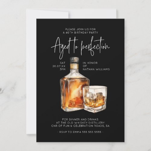 Stylish 40th Birthday Invite Male _ Whiskey Theme