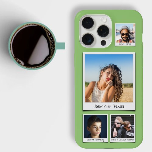 Stylish 4 Photo Collage Bold Pistachio Green Slim iPhone 15 Pro Max Case