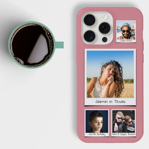 Stylish 4 Photo Collage Dusty Pink Slim iPhone 15 Pro Max Case