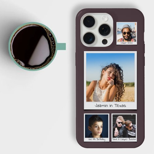 Stylish 4 Photo Collage Eggplant Purple Slim iPhone 15 Pro Max Case