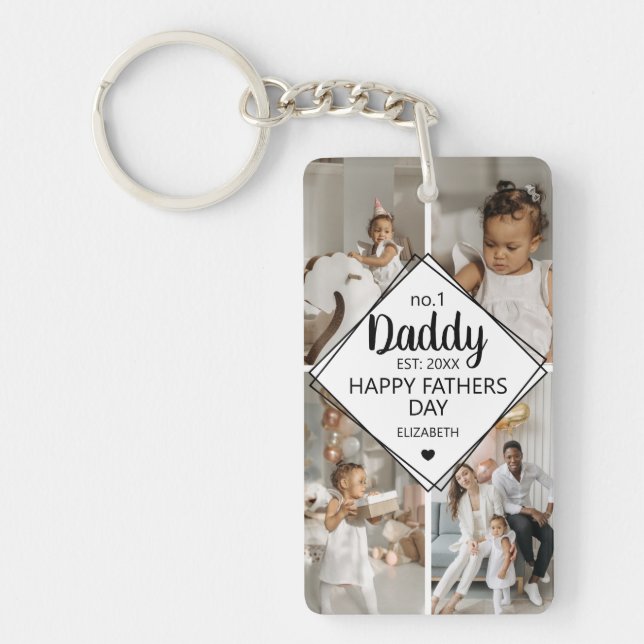 Stylish 4 Photo Collage | No 1 Daddy Keychain (Front)