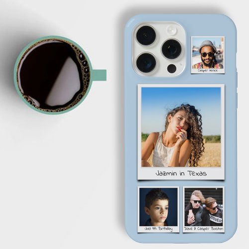 Stylish 4 Photo Collage Pastel Powder Blue Slim iPhone 15 Pro Max Case