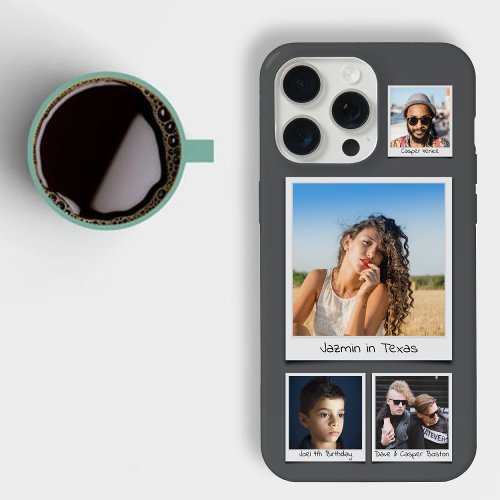 Stylish 4 Photo Collage Soft Black Grey Slim iPhone 15 Pro Max Case