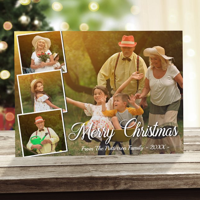 Stylish 4 Photo Merry Christmas Postcard (Creator Uploaded)