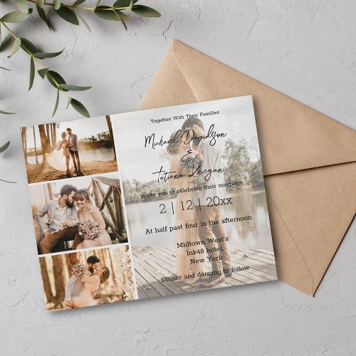 stylish 4 photos collage wedding invitation