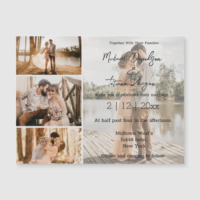 stylish 4 photos collage wedding invitation magnet (Front)