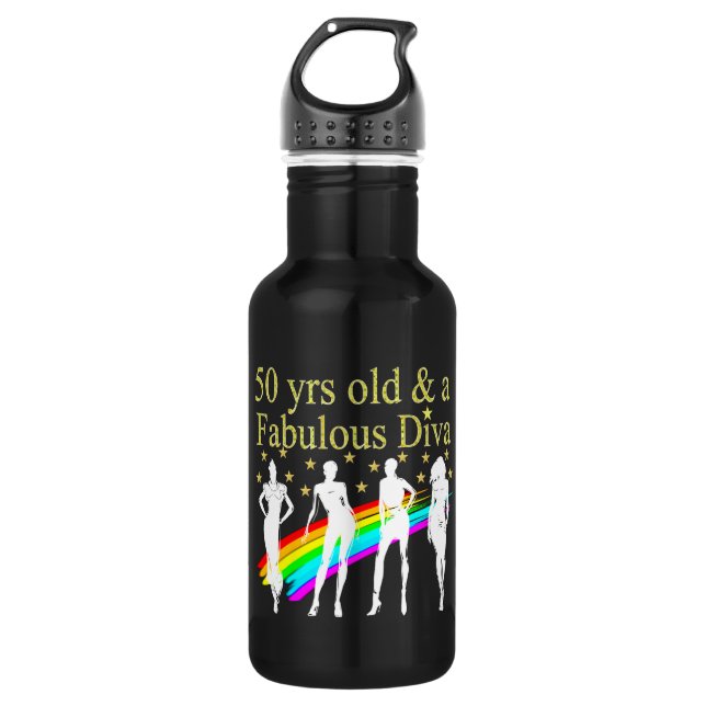 STYLISH 50 AND FABULOUS 50TH BIRTHDAY DESIGN WATER BOTTLE (Front)
