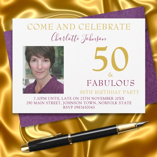 Stylish 50 and Fabulous Photo 50th birthday party  Invitation