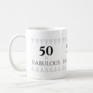 Stylish 50 & Fabulous Silver Black Typography Coffee Mug