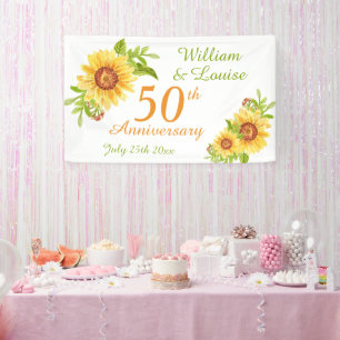 Stylish 50th Anniversary Floral Sunflower Party Banner