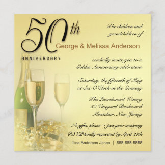 Stylish 50th Anniversary - Square Invitations