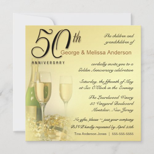 Stylish 50th Anniversary - Square Invitations