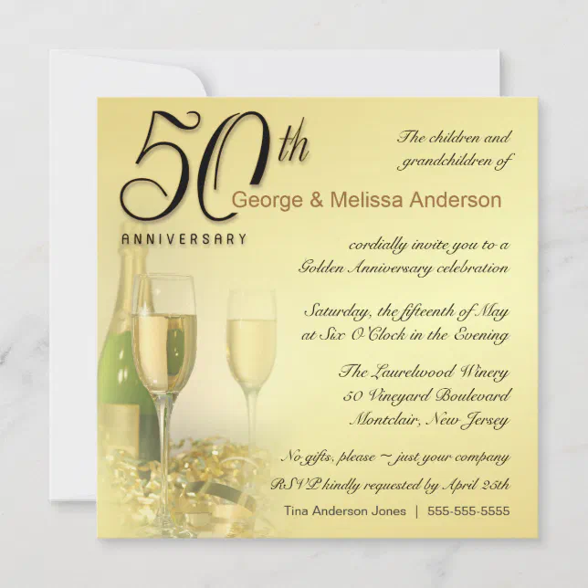 Stylish 50th Anniversary - Square Invitations | Zazzle