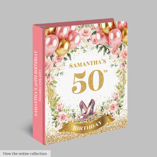 Stylish 50th Birthday Boho Floral Memory Album 3 Ring Binder
