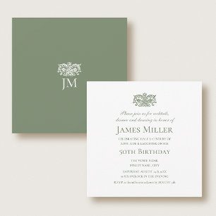 Stylish 50th Birthday Party Elegant Green Ornate Invitation