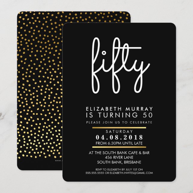 STYLISH 50TH birthday party FIFTY INVITE simple (Front/Back)
