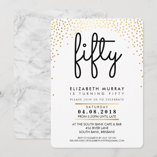 STYLISH 50TH birthday party INVITE gold confetti (Front/Back)