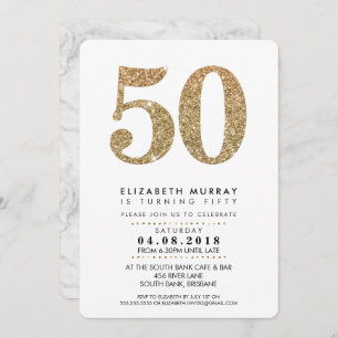 STYLISH 50TH birthday party INVITE gold glitter 50