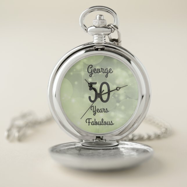 Stylish 50th Birthday Personalised design Pocket Watch (Inside)