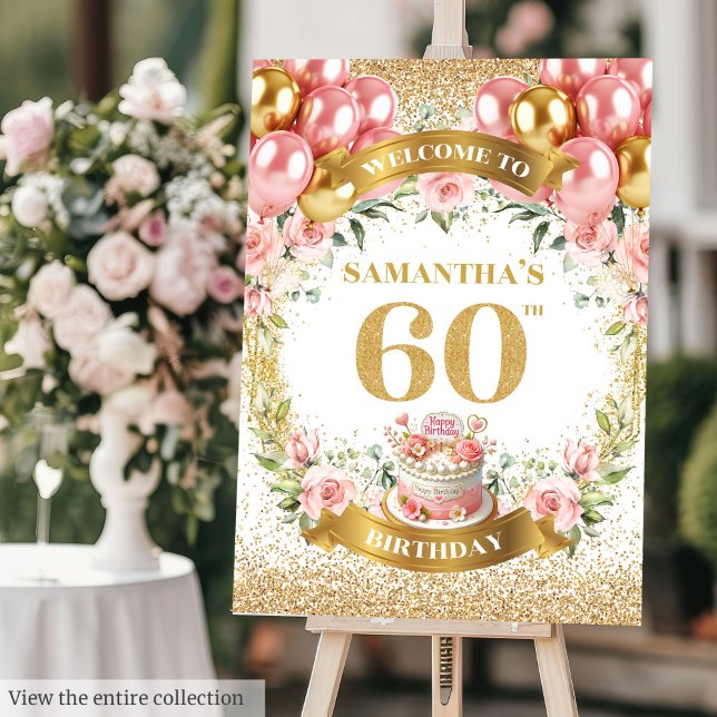 Stylish 60th Birthday Boho Flowers Welcome Sign (Stylish 60th Birthday Boho Flowers Welcome Sign)