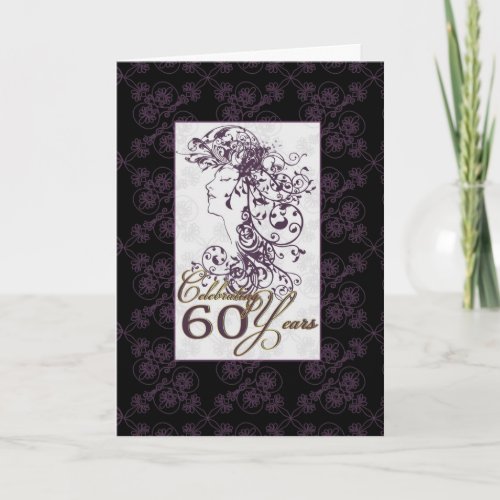 stylish 60th birthday card purple and black