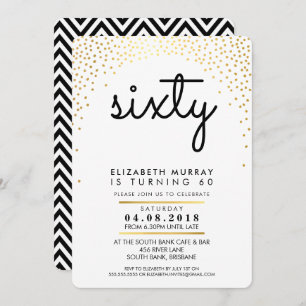 STYLISH 60TH birthday party INVITE gold confetti