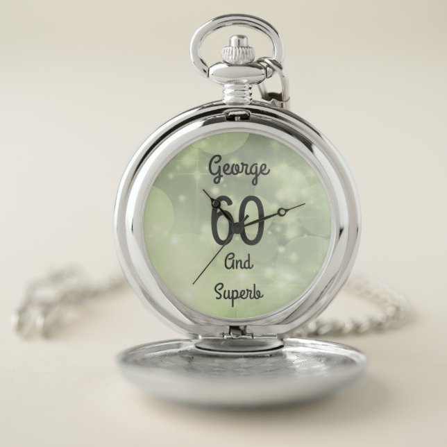 Stylish 60th Birthday Personalised design Pocket Watch (Inside)