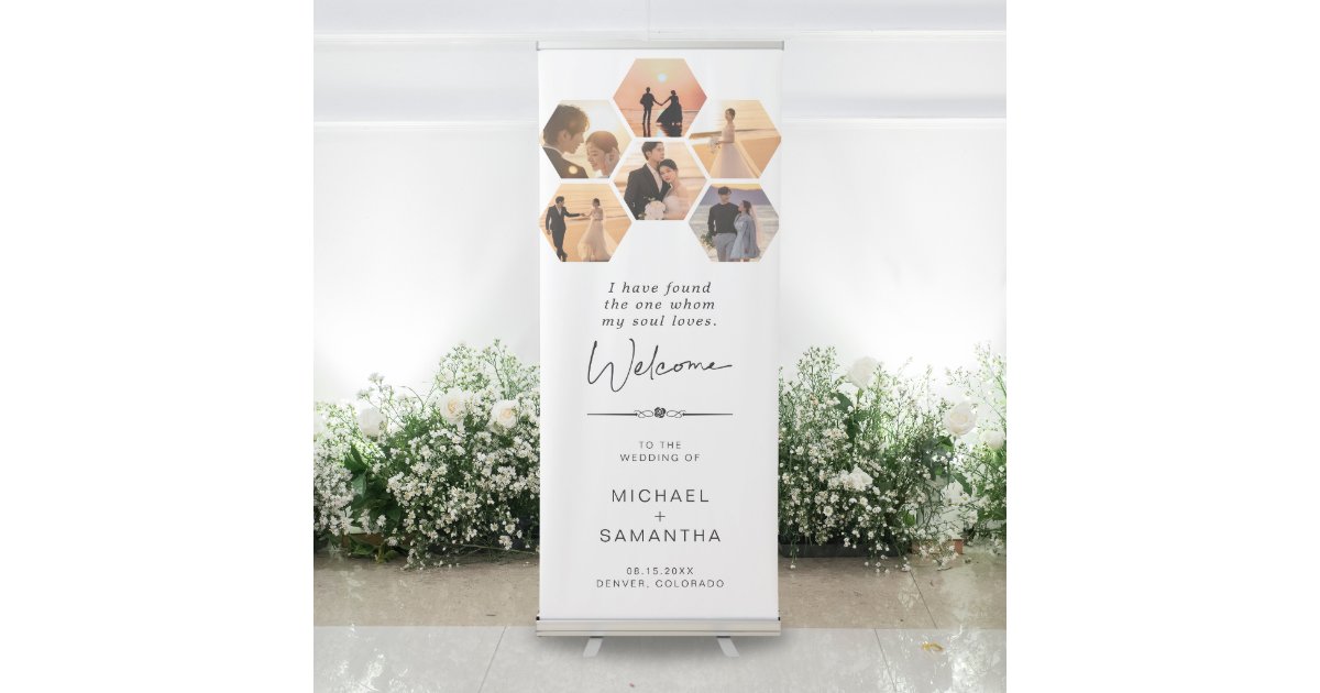 Stylish 6 Hexagon Photo Wedding Welcome Modern Retractable Banner