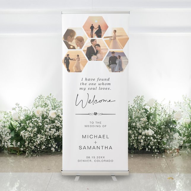 Stylish 6 Hexagon Photo Wedding Welcome Modern Retractable Banner (Creator Uploaded)
