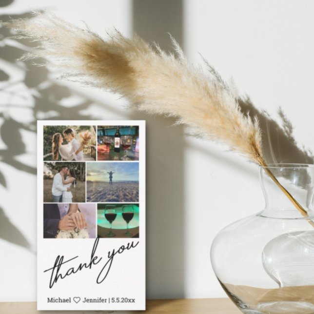 stylish 6 photos collage wedding thank you  note card (Creator Uploaded)