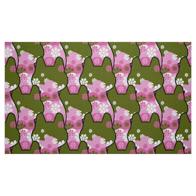 stylish 70s retro mod fabric- Cat kitten  Fabric (Fat Quarter)