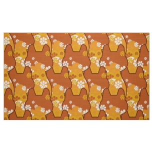 stylish 70s retro mod fabric- Cat kitten  Fabric