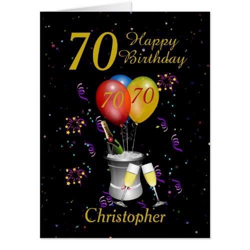 Stylish 70th Birthday  Black Gold Big Card