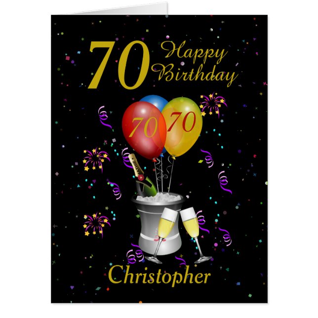Stylish 70th Birthday  Black Gold Big Card (Front)