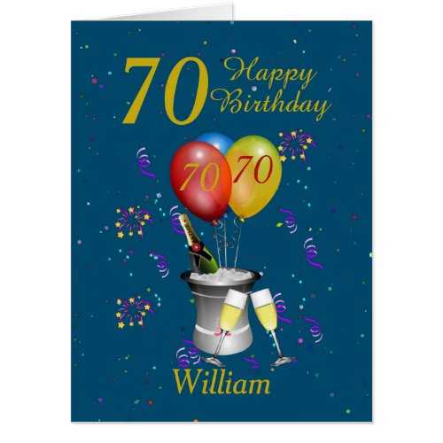 Stylish 70th Birthday Celebration Blue Big Card