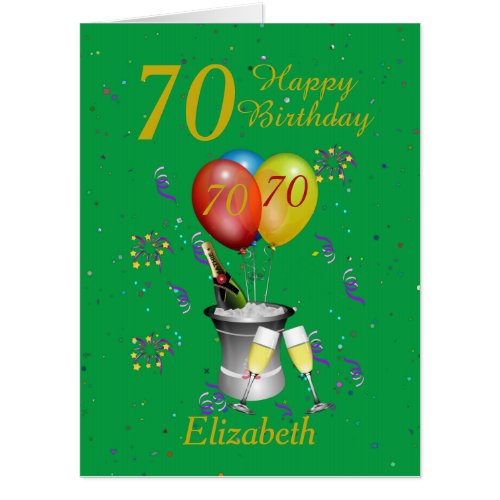 Stylish 70th Birthday Celebration Green Big Card