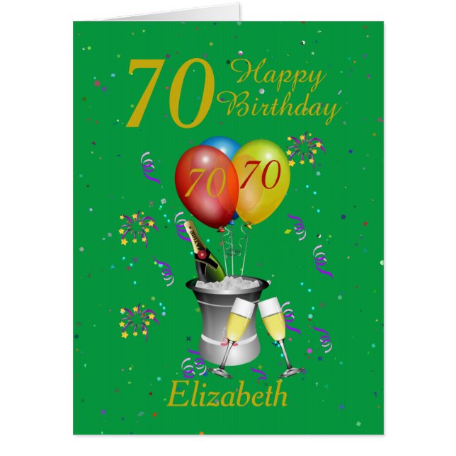 Stylish 70th Birthday Celebration Green Big Card (Front)