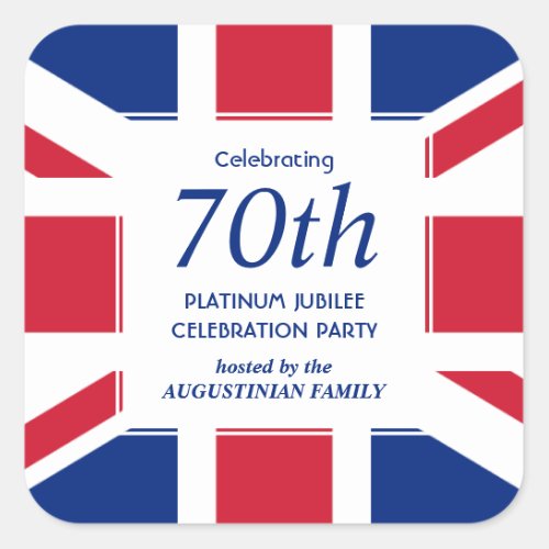 Stylish 70th Platinum Jubilee UNION JACK Square Sticker