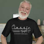 Stylish 78th Birthday Auto Owner, Classic 1946 T-Shirt<br><div class="desc">Celebrate 78 years of sophistication and automotive passion with the "Stylish 78th Birthday Auto Owner, Classic 1946 T-Shirt." Tailored for the individual marking this remarkable milestone, the shirt effortlessly blends vintage charm with contemporary flair. Featuring a sleek design inspired by the iconic year 1946, it's a chic and personalized way...</div>