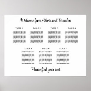 Stylish 7 Table Wedding Seating Chart Poster