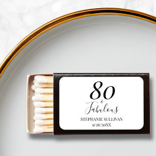 Stylish 80 and Fabulous Name 80th Birthday Party Matchboxes