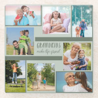 Stylish 8 Photo Collage Grandparents Green