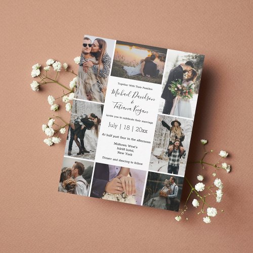 stylish 8 photos collage modern chic wedding  invitation